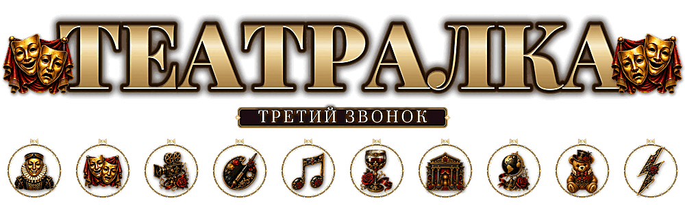 Анимированный баннер «Театралка» — третий звонок, золотые маски и эмблемы рубрик